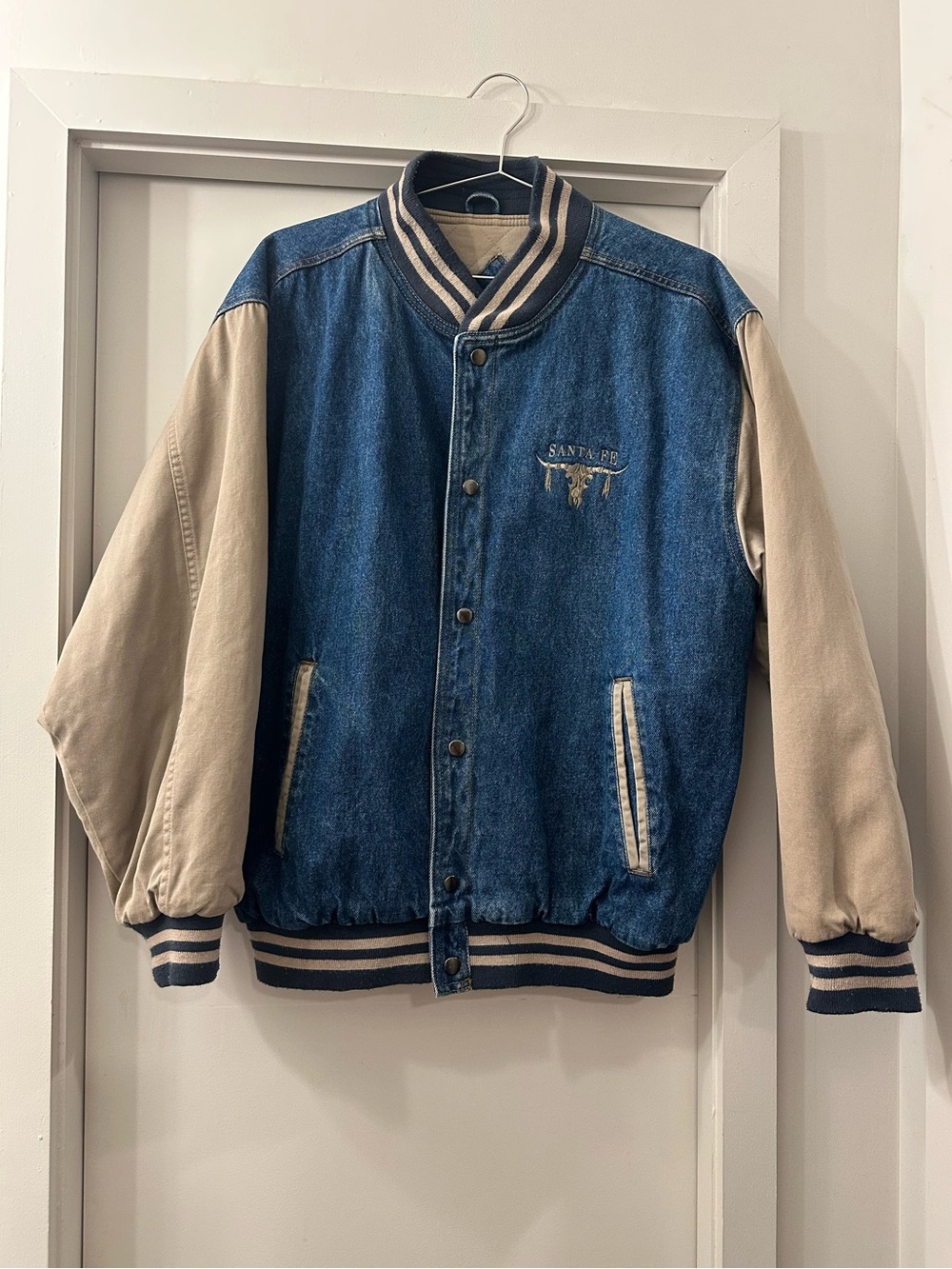Vintage Denim & Beige Varsity Jacket- Santa Fe